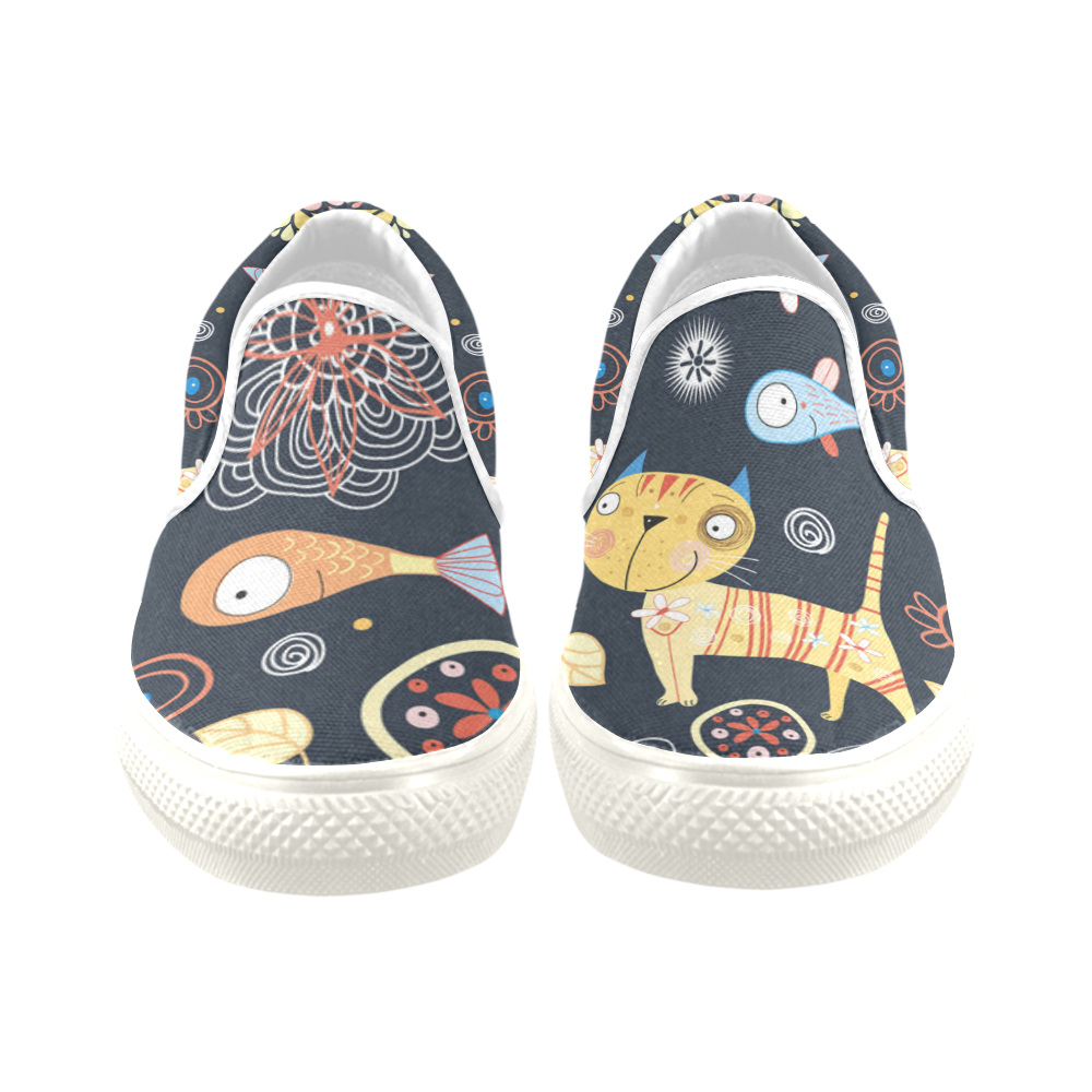 Cat&Fish Slip-on Canvas Shoes for Men/Large Size (Model 019)