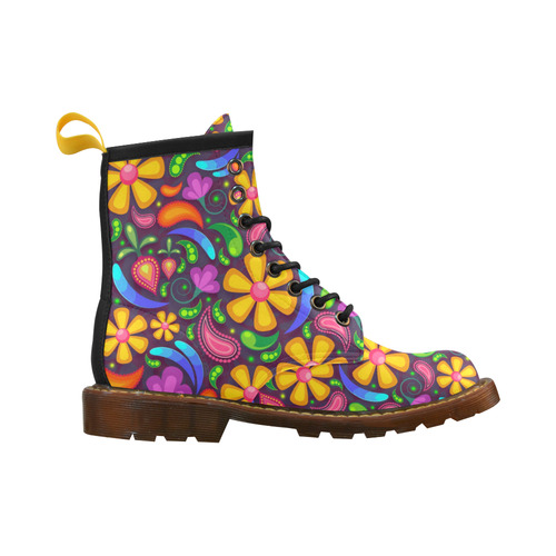 Colorful Retro Flowers High Grade PU Leather Martin Boots For Women Model 402H