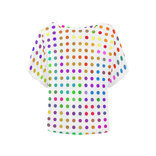 Retro Rainbow Polka Dots Women's Batwing-Sleeved Blouse T shirt (Model T44)