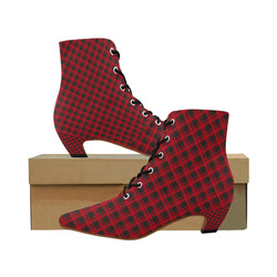 checkered Fabric red black by FeelGood Women's Pointed Toe Low Heel Booties (Model 052)