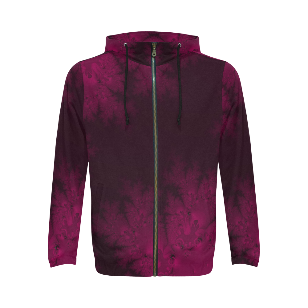 Frosty Fuchsia Fantasy Fractal Abstract All Over Print Full Zip Hoodie for Men/Large Size (Model H14)