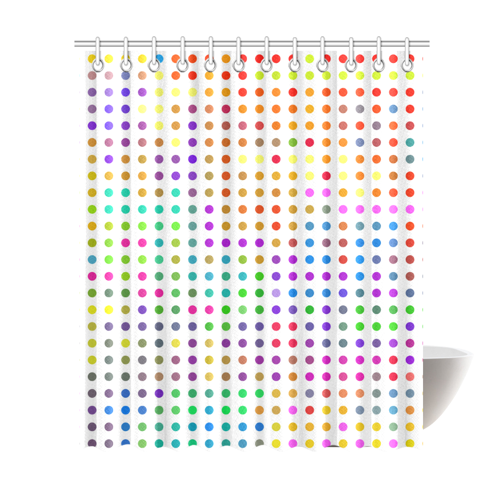 Retro Rainbow Polka Dots Shower Curtain 72"x84"