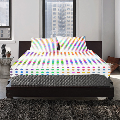 Retro Rainbow Polka Dots 3-Piece Bedding Set