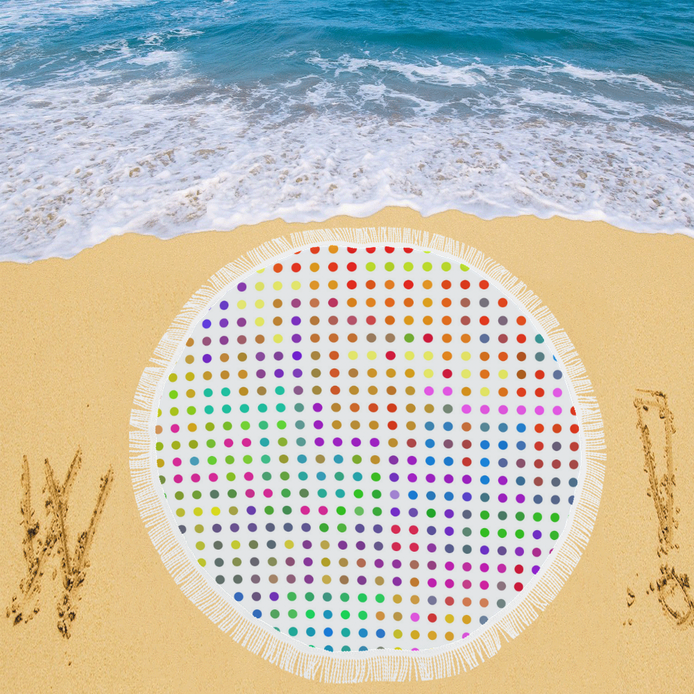 Retro Rainbow Polka Dots Circular Beach Shawl 59"x 59"