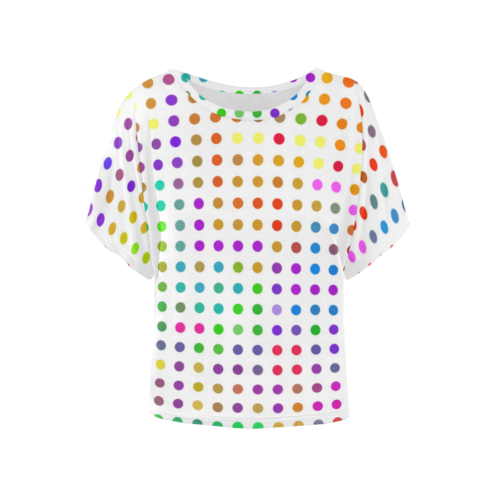 Retro Rainbow Polka Dots Women's Batwing-Sleeved Blouse T shirt (Model T44)