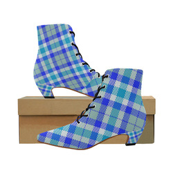 cozy and pleasant Plaid 1B Women's Pointed Toe Low Heel Booties (Model 052)
