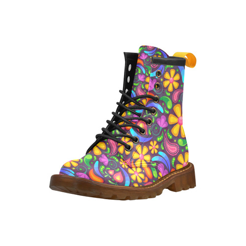 Colorful Retro Flowers High Grade PU Leather Martin Boots For Women Model 402H
