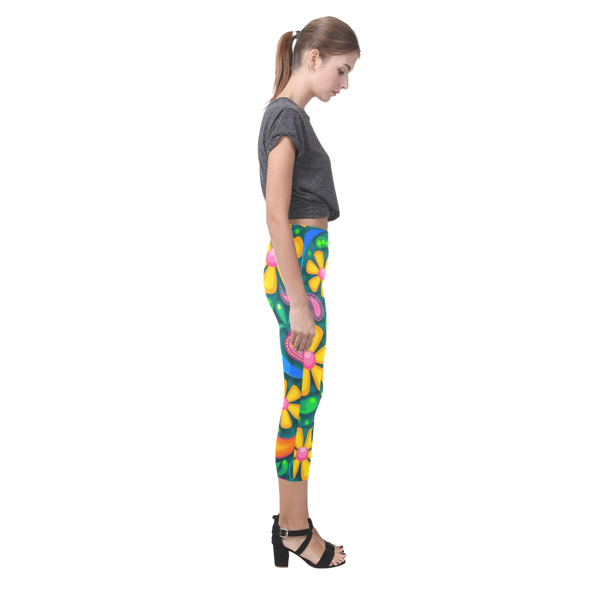 Retro Flowers Capri Legging (Model L02)