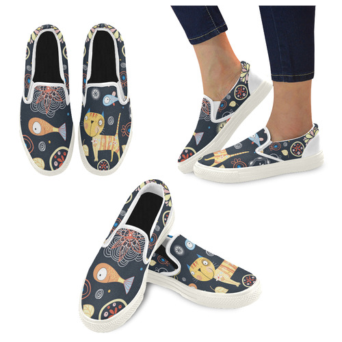 Cat&Fish Slip-on Canvas Shoes for Men/Large Size (Model 019)