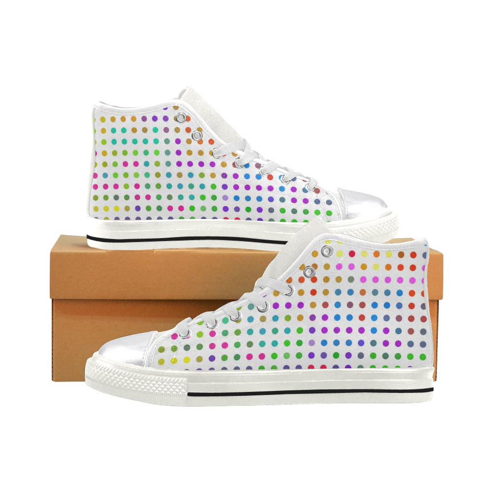 Retro Rainbow Polka Dots Women's Classic High Top Canvas Shoes (Model 017)