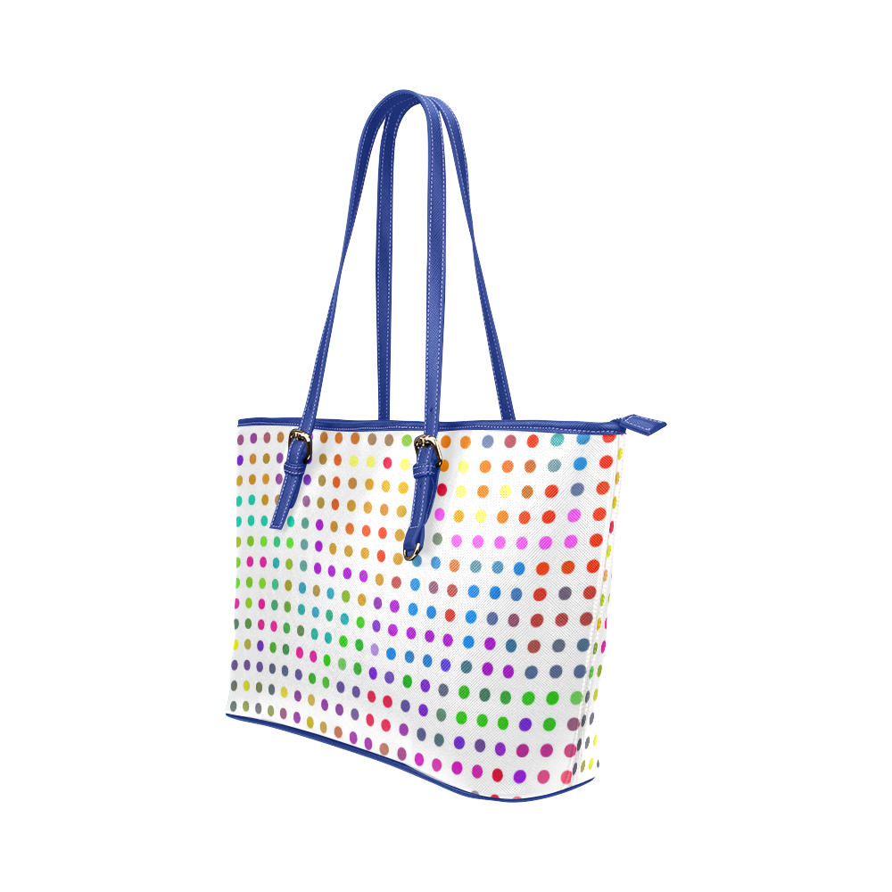 Retro Rainbow Polka Dots Leather Tote Bag/Large (Model 1651)