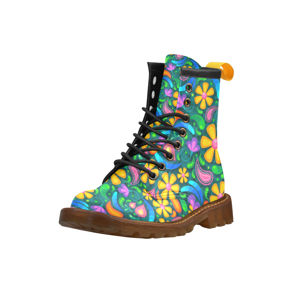 Retro Flowers High Grade PU Leather Martin Boots For Women Model 402H