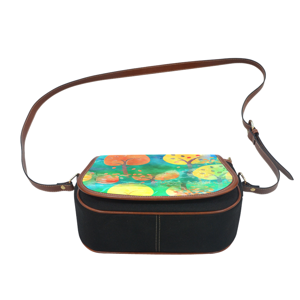 Watercolor Fall Forest Saddle Bag/Small (Model 1649)(Flap Customization)