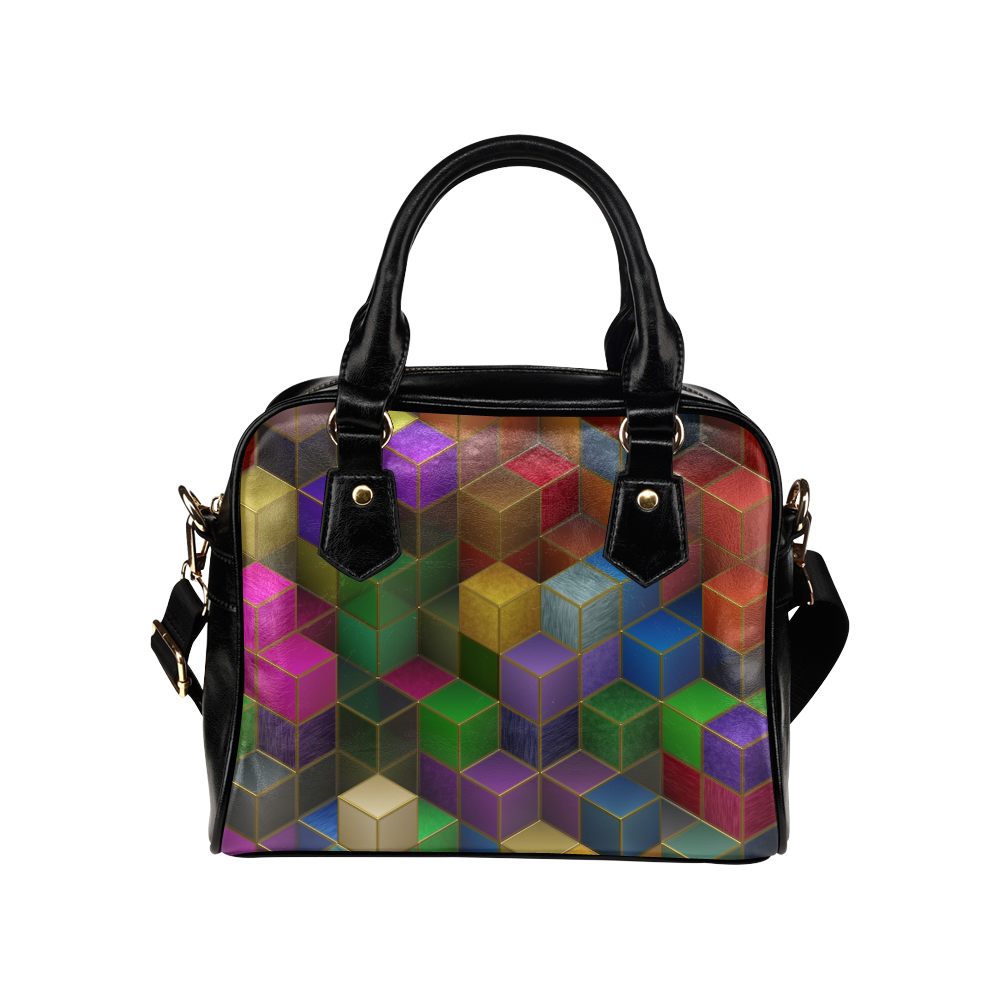 Geometric Rainbow Cubes Texture Shoulder Handbag (Model 1634)