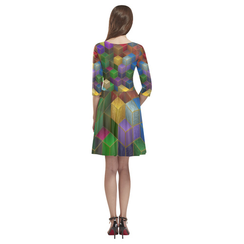 Geometric Rainbow Cubes Texture Tethys Half-Sleeve Skater Dress(Model D20)