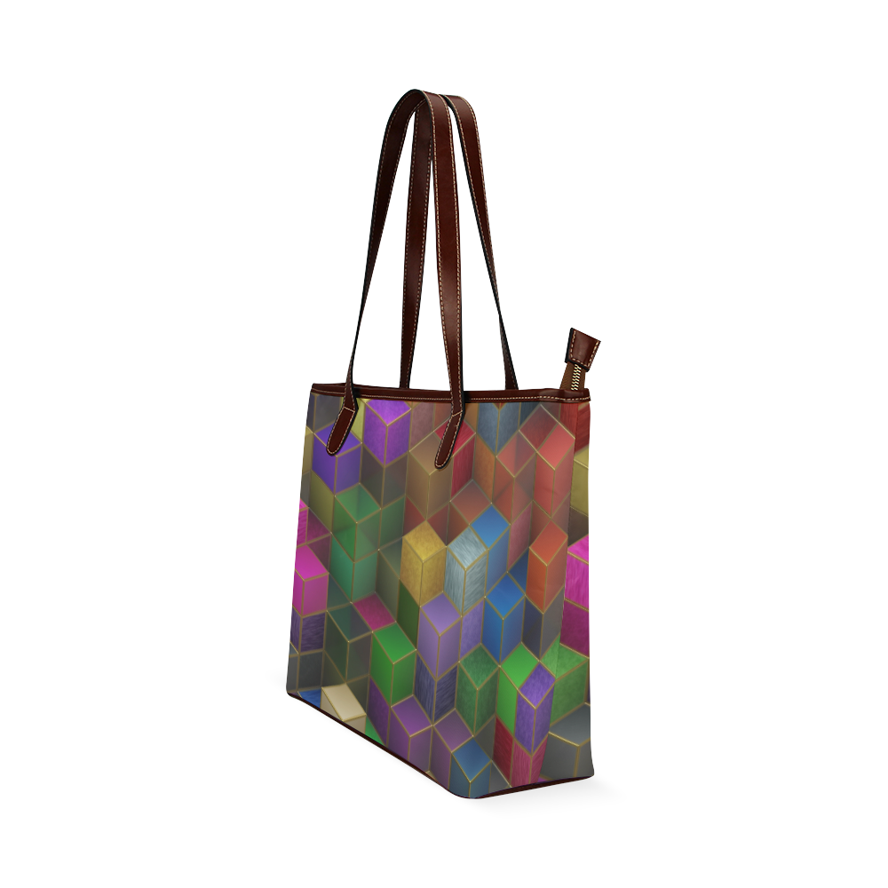 Geometric Rainbow Cubes Texture Shoulder Tote Bag (Model 1646)