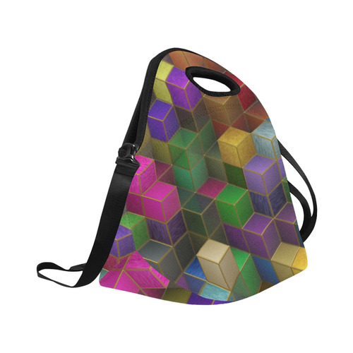 Geometric Rainbow Cubes Texture Neoprene Lunch Bag/Large (Model 1669)