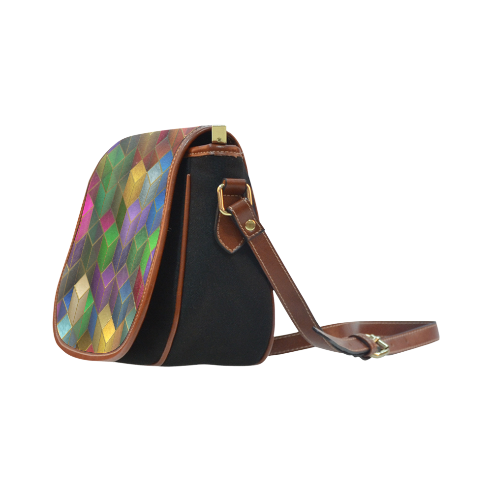 Geometric Rainbow Cubes Texture Saddle Bag/Small (Model 1649)(Flap Customization)