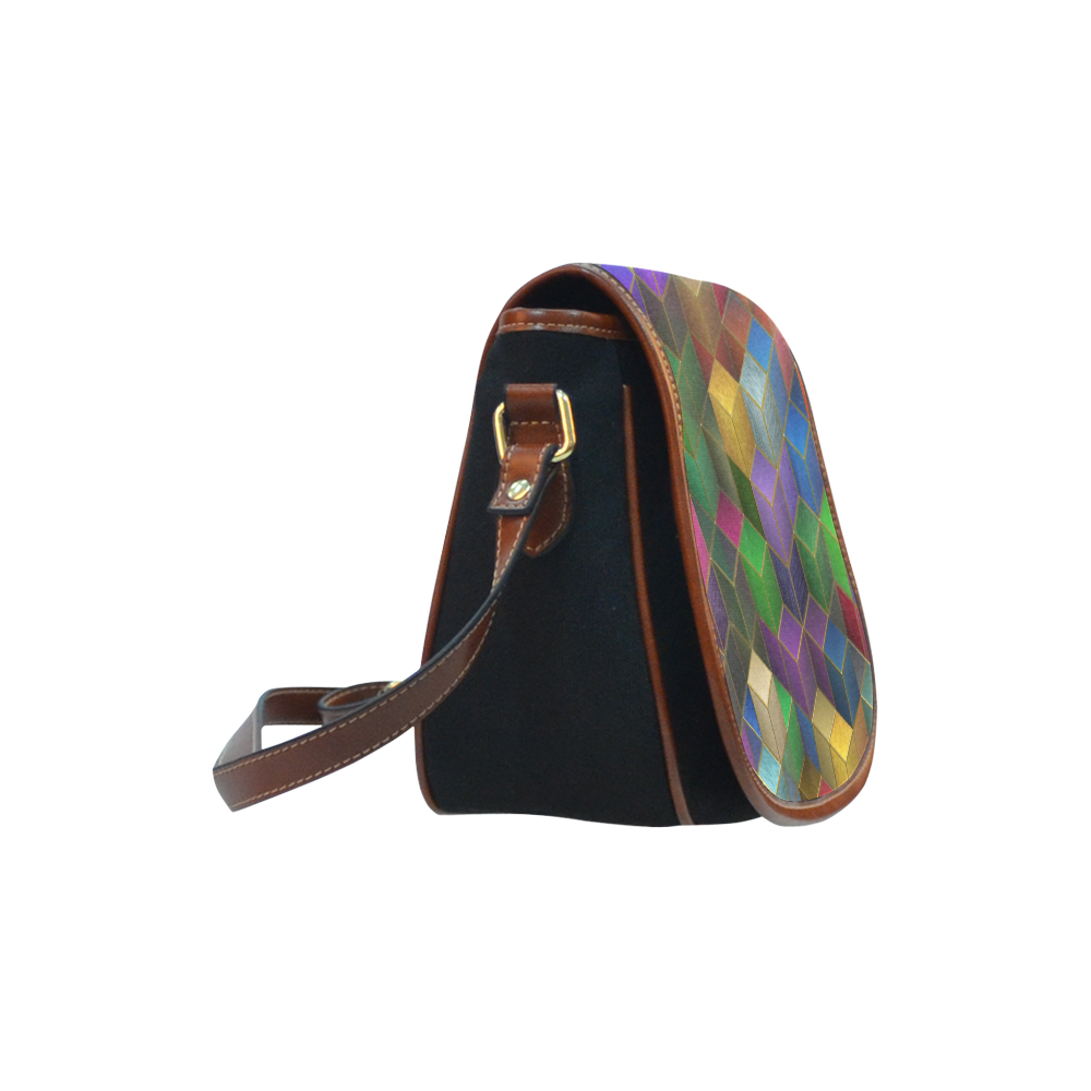 Geometric Rainbow Cubes Texture Saddle Bag/Small (Model 1649)(Flap Customization)