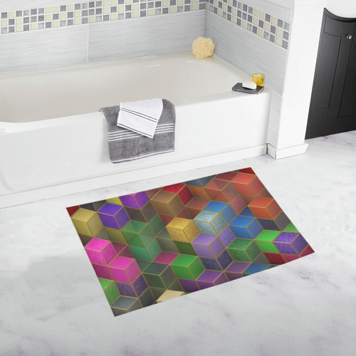 Geometric Rainbow Cubes Texture Bath Rug 20''x 32''