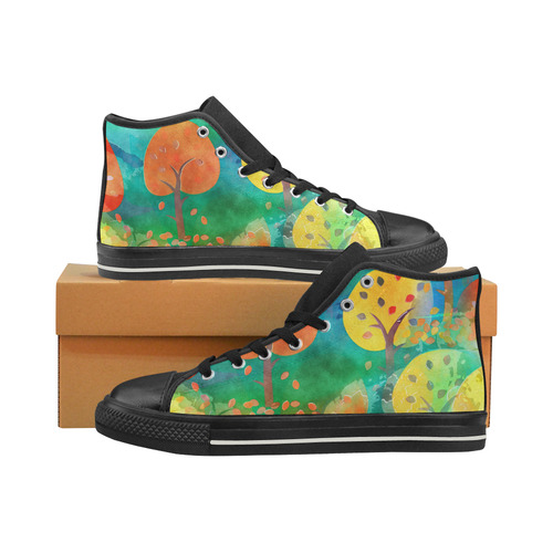 Watercolor Fall Forest Women's Classic High Top Canvas Shoes (Model 017)