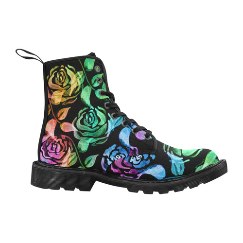 Roses Pattern QW Martin Boots for Women (Black) (Model 1203H)
