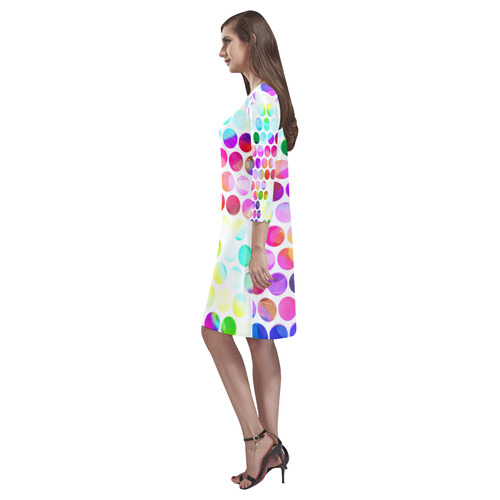 Watercolor Polka Dots Rhea Loose Round Neck Dress(Model D22)