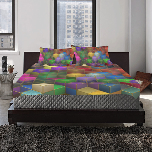 Geometric Rainbow Cubes Texture 3-Piece Bedding Set