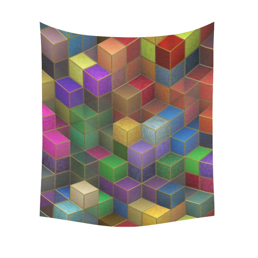 Geometric Rainbow Cubes Texture Cotton Linen Wall Tapestry 51"x 60"