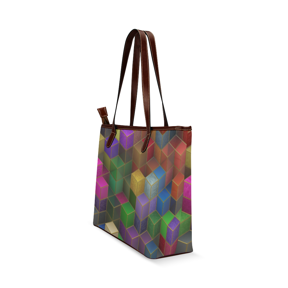 Geometric Rainbow Cubes Texture Shoulder Tote Bag (Model 1646)
