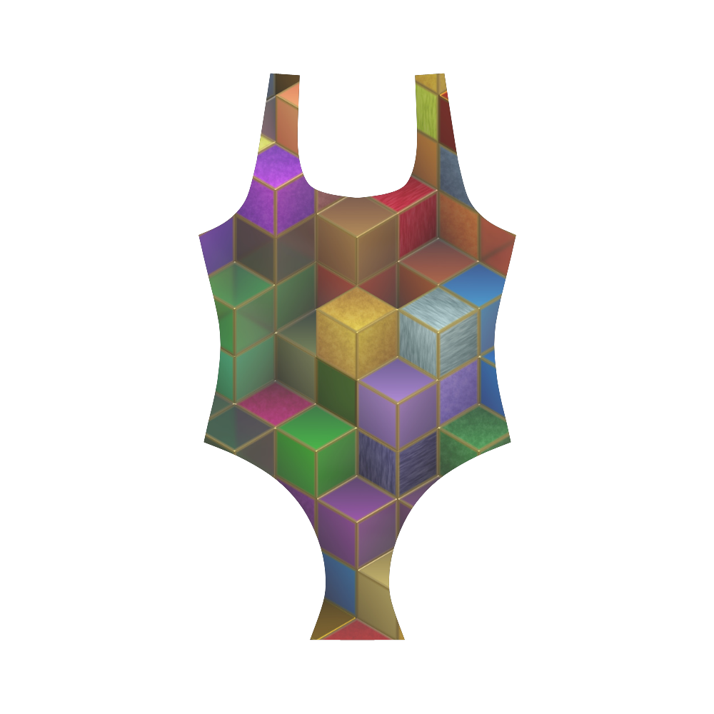 Geometric Rainbow Cubes Texture Vest One Piece Swimsuit (Model S04)