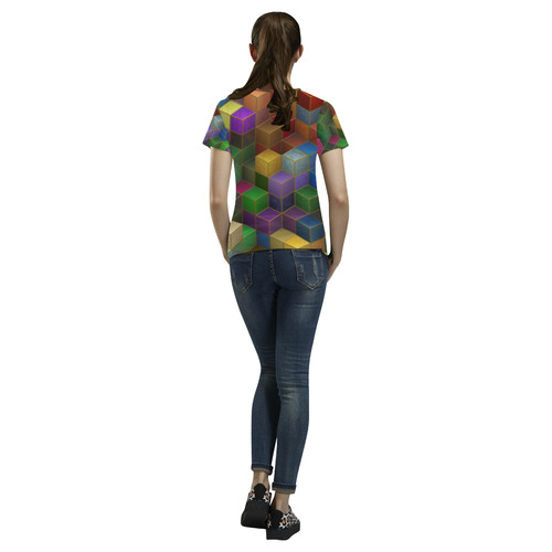 Geometric Rainbow Cubes Texture All Over Print T-Shirt for Women (USA Size) (Model T40)