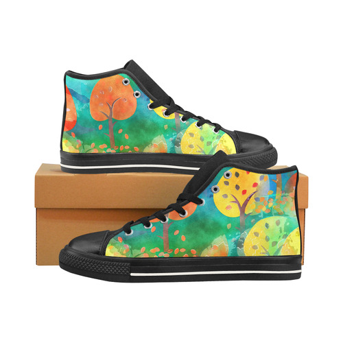 Watercolor Fall Forest Men’s Classic High Top Canvas Shoes /Large Size (Model 017)