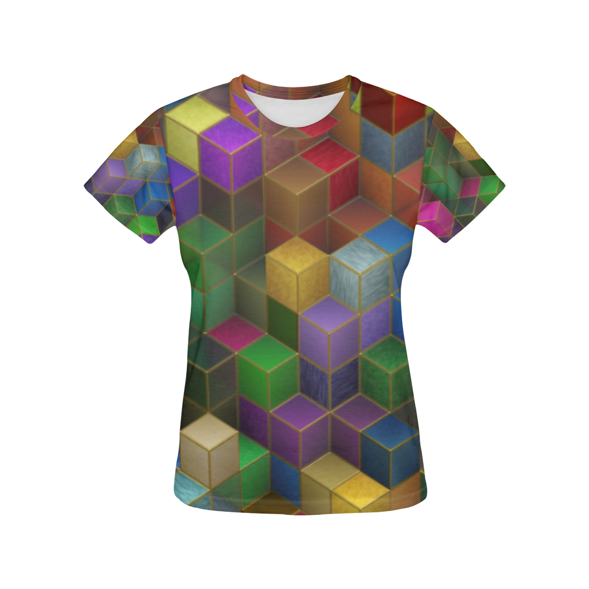 Geometric Rainbow Cubes Texture All Over Print T-Shirt for Women (USA Size) (Model T40)