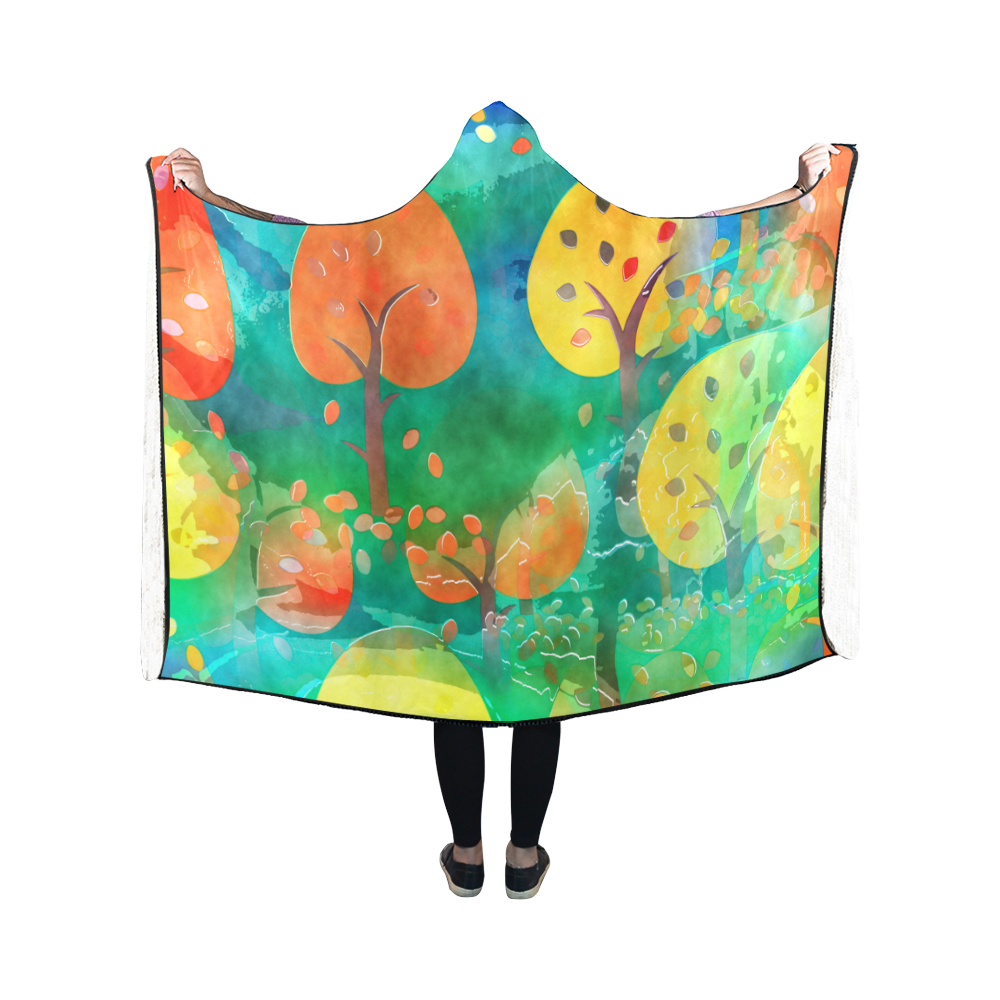 Watercolor Fall Forest Hooded Blanket 50''x40''