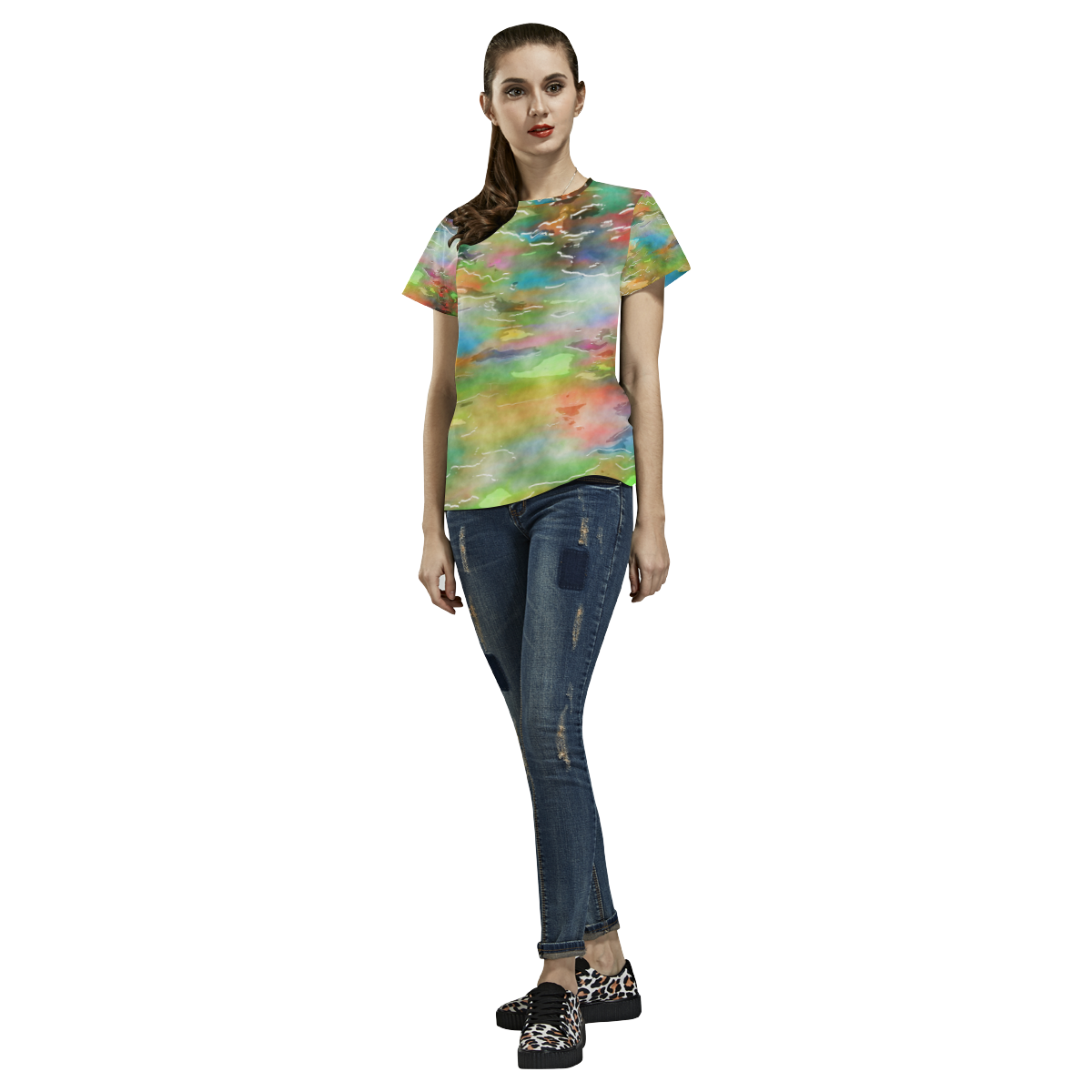 Watercolor Paint Wash All Over Print T-Shirt for Women (USA Size) (Model T40)