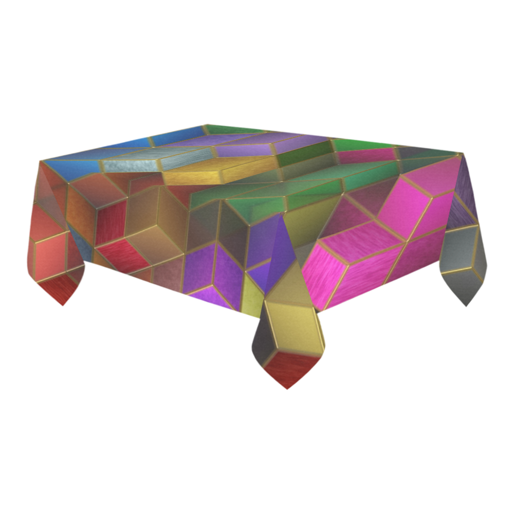 Geometric Rainbow Cubes Texture Cotton Linen Tablecloth 60" x 90"