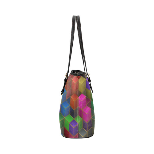 Geometric Rainbow Cubes Texture Leather Tote Bag/Large (Model 1651)