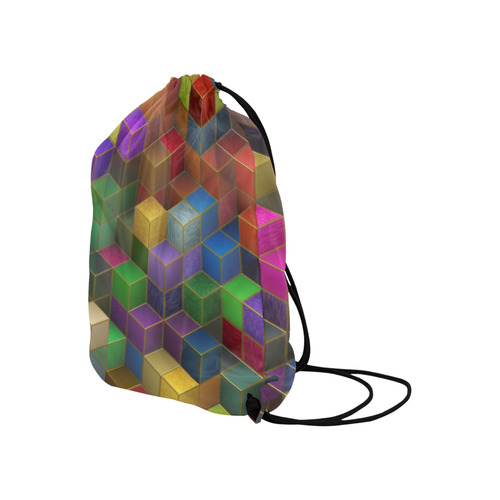 Geometric Rainbow Cubes Texture Large Drawstring Bag Model 1604 (Twin Sides)  16.5"(W) * 19.3"(H)