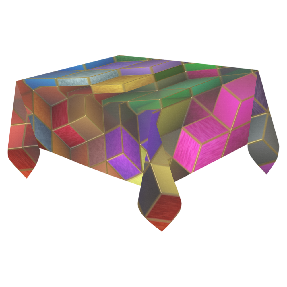 Geometric Rainbow Cubes Texture Cotton Linen Tablecloth 52"x 70"