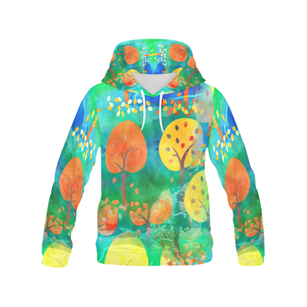 Watercolor Fall Forest All Over Print Hoodie for Men/Large Size (USA Size) (Model H13)