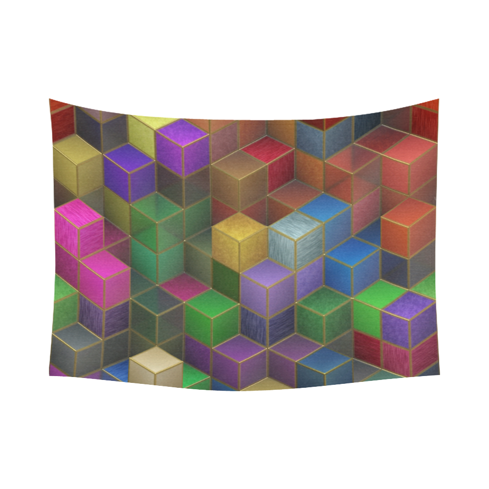 Geometric Rainbow Cubes Texture Cotton Linen Wall Tapestry 80"x 60"
