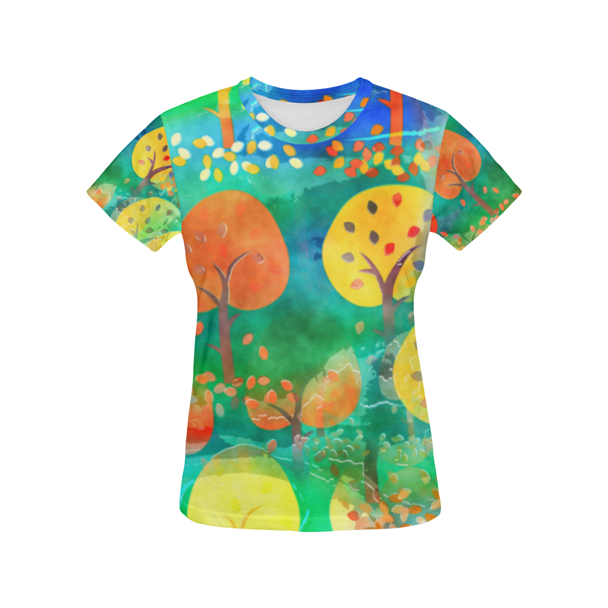Watercolor Fall Forest All Over Print T-Shirt for Women (USA Size) (Model T40)