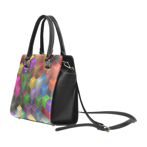 Geometric Rainbow Cubes Texture Classic Shoulder Handbag (Model 1653)