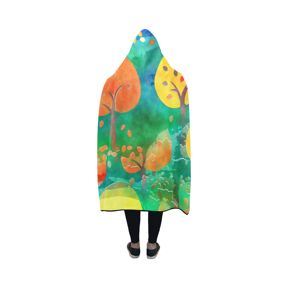 Watercolor Fall Forest Hooded Blanket 50''x40''