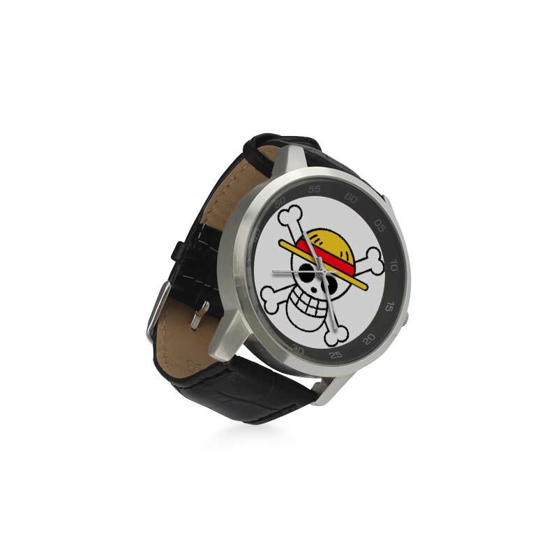 luffy_flag_by_zerocustom1989 Unisex Stainless Steel Leather Strap Watch(Model 202)