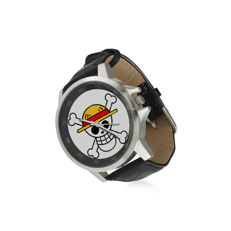 luffy_flag_by_zerocustom1989 Unisex Stainless Steel Leather Strap Watch(Model 202)