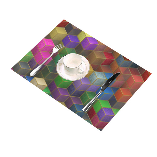 Geometric Rainbow Cubes Texture Placemat 14’’ x 19’’ (Set of 6)