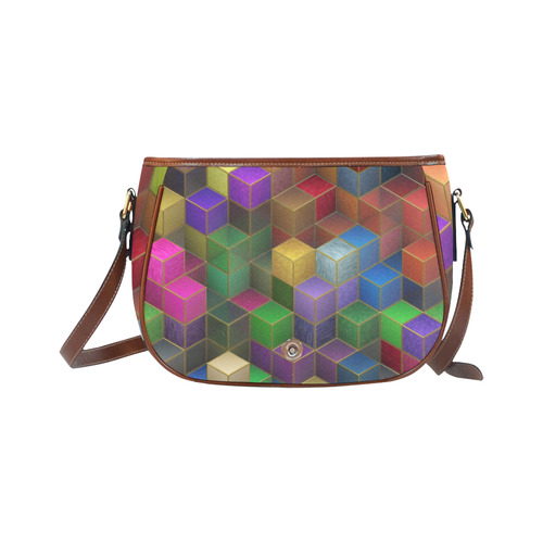 Geometric Rainbow Cubes Texture Saddle Bag/Small (Model 1649) Full Customization