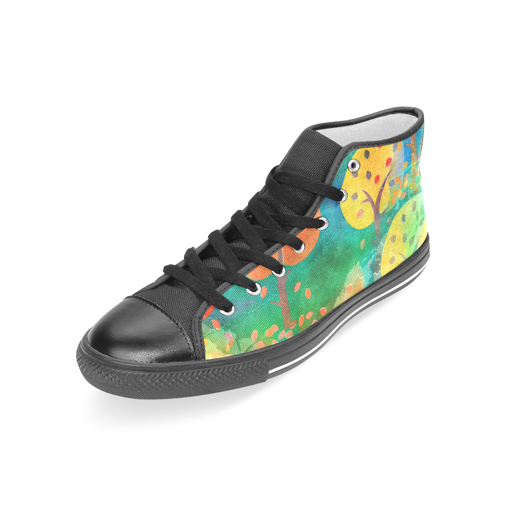 Watercolor Fall Forest Women's Classic High Top Canvas Shoes (Model 017)